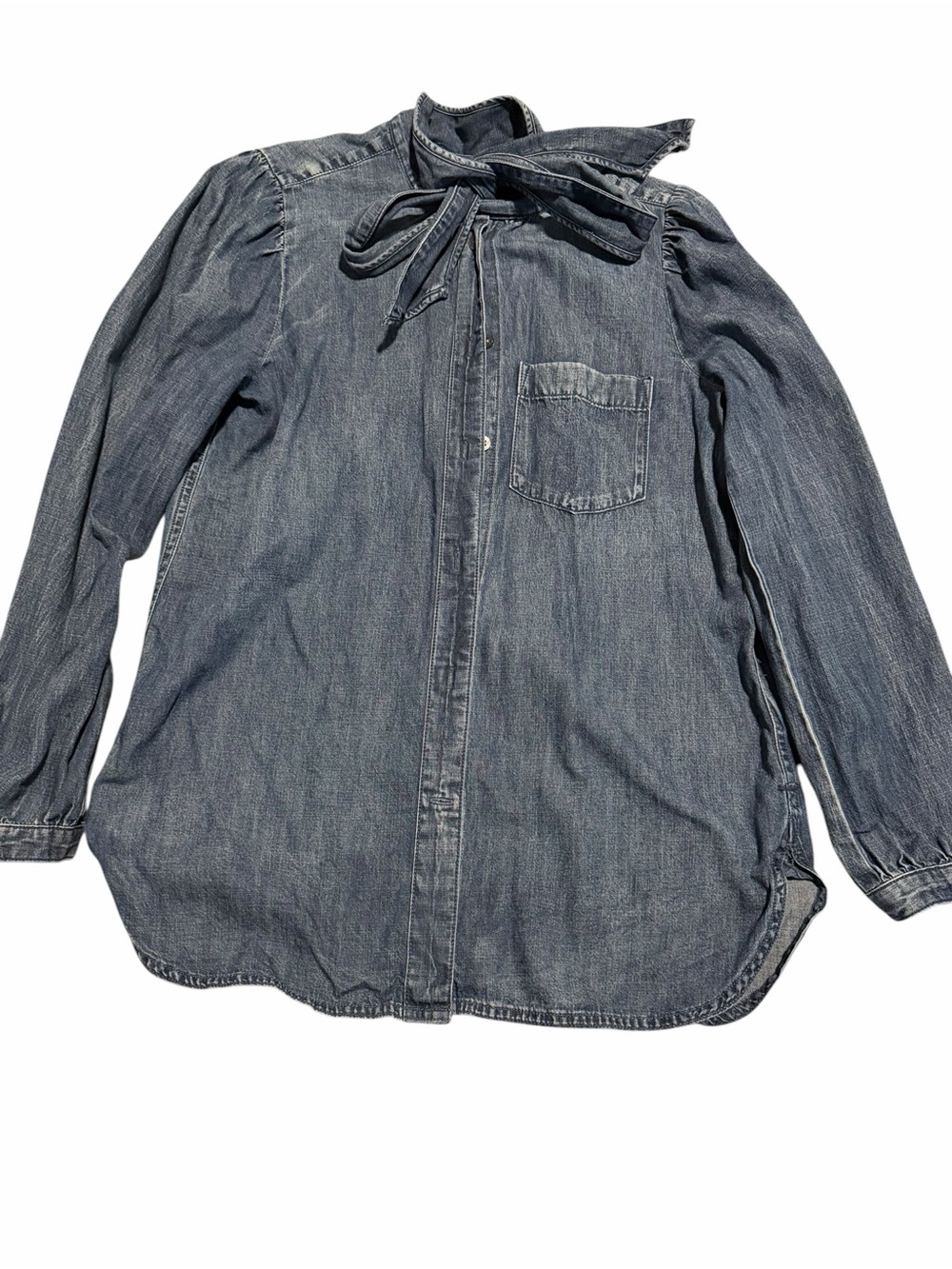 J. Crew Washed Bow tie Blue Denim Button-Up Blouse